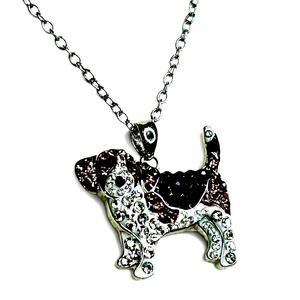 Crystal Encrusted Beagle Dog Sparkling Pendant Necklace on Silver Tone Chain